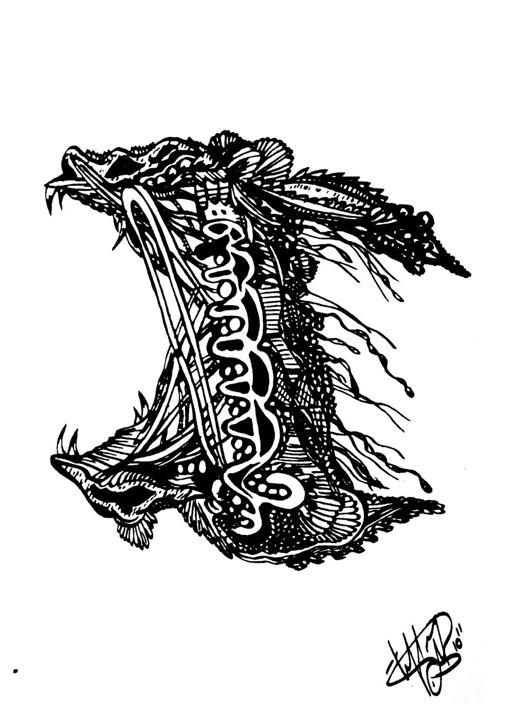 Aggressive — original ink drawing by Tiffany Charbonneau, part four opening artwork